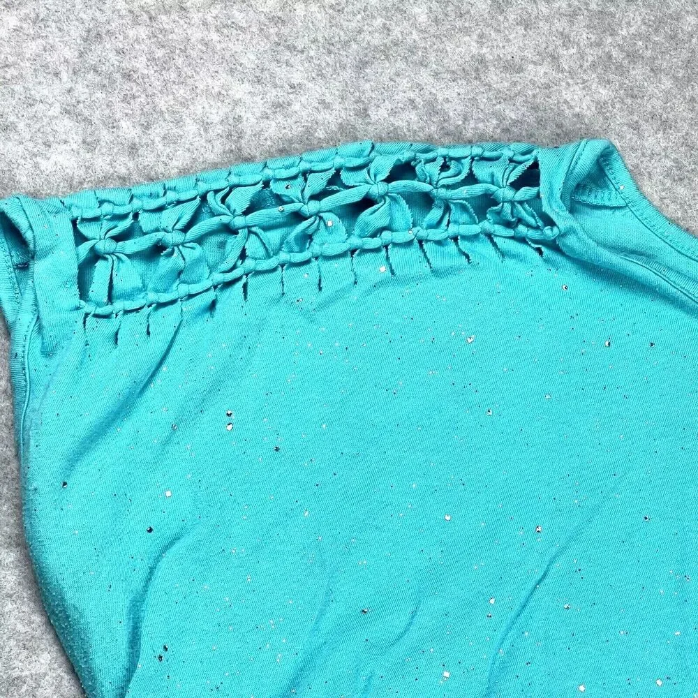 Justice Girls 18/20 Blue Glitter Short Sleeve Crewneck Top Back to School